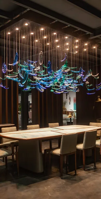 Mobile view of modern blue sofa