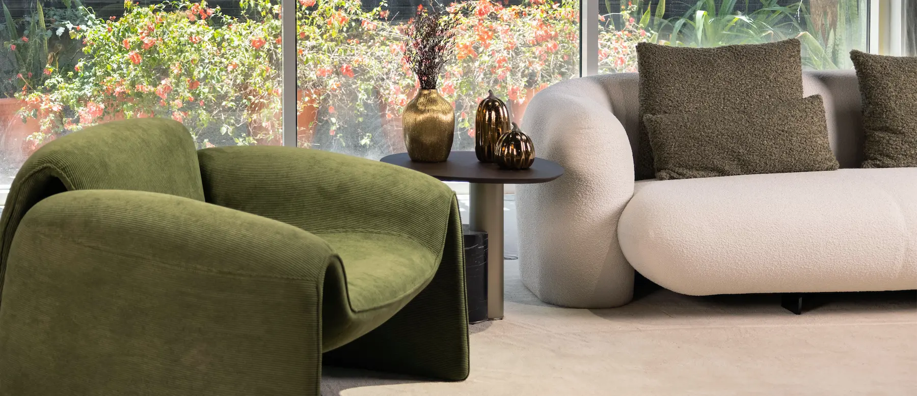 Modern living room with blue sofa